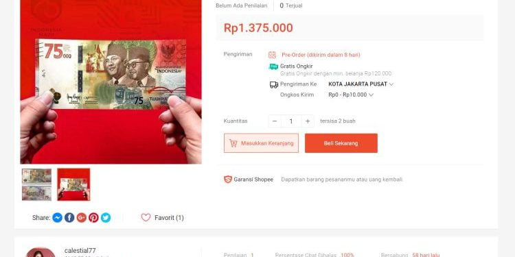 Baru Dirilis, Uang 75000 Edisi Kemerdekaan Sudah Dibanderol Jutaan Rupiah!